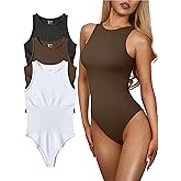 OQQ Women's 3 Piece Bodysuits Sexy Ribbed One Piece Sleeveless Halter Neck Tops Leotard Summer Trendy