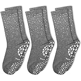 COARVXA 3 Pairs Cute Pilates Grip Socks for Women Bling Glitter Rhinestone Crew Non Slip Grip Socks for Yoga, Barre,Barefoot