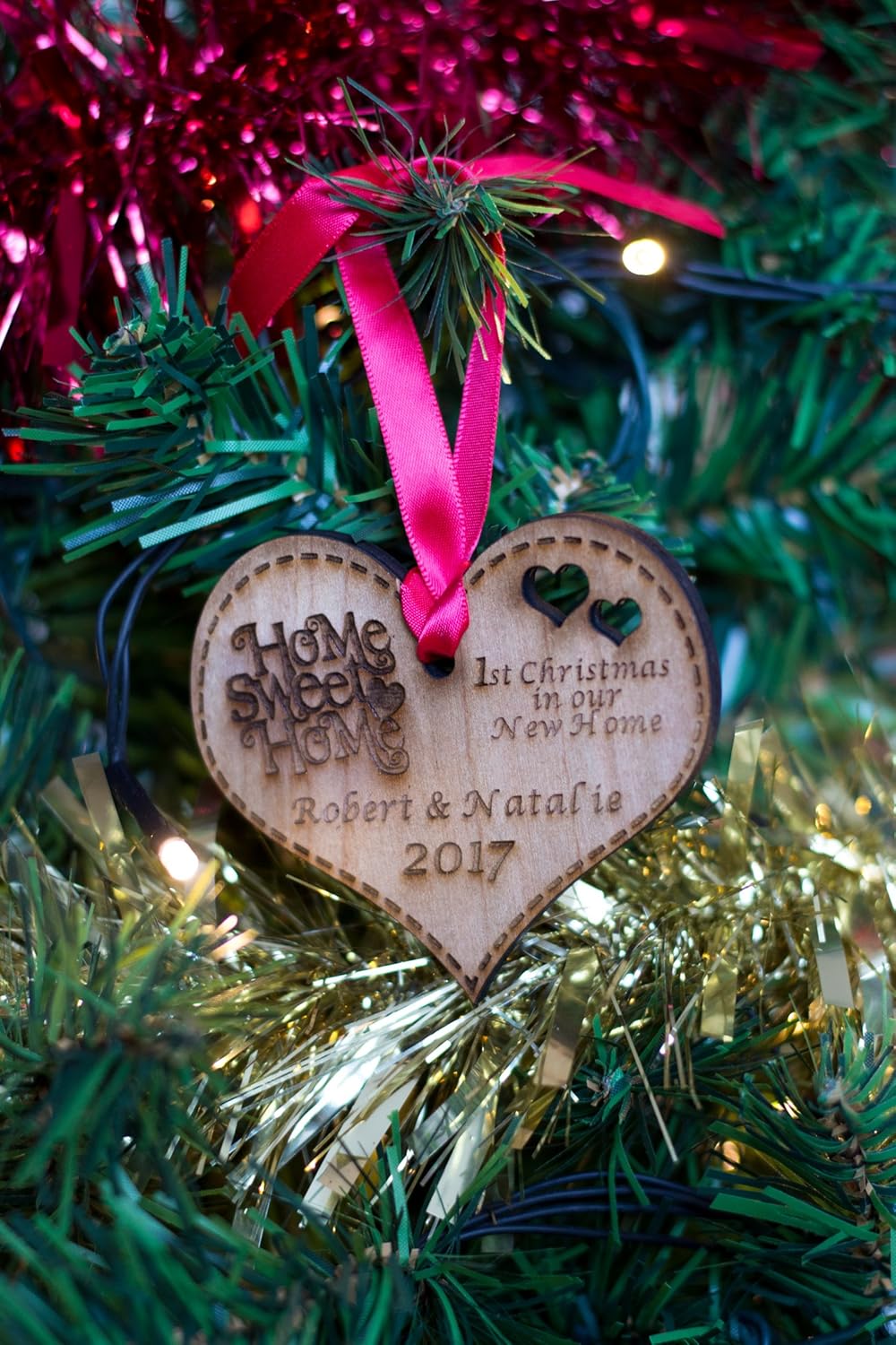 Personalised Wooden First 1st Christmas In Our Your New Home Key Tree Decoration