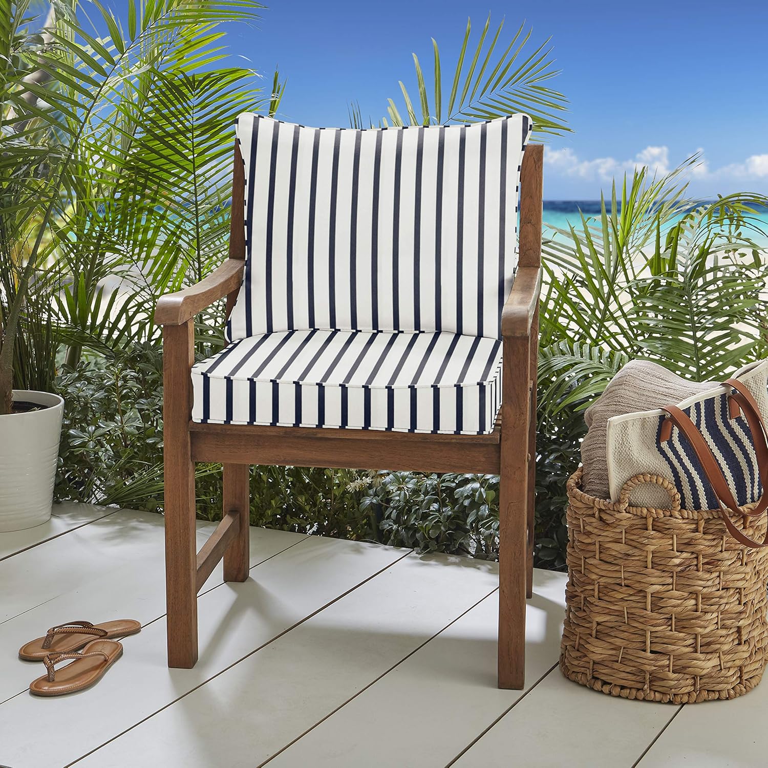 Mozaic AZPCSET5408 Indoor or Outdoor Sunbrella Deep Seating Cushion & Pillow Set with Corded Edges, 23 in W x 25 in D, Lido Indigo : Garden & Outdoor