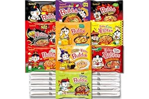 Buldak Ramen Noodles 10 Flavor Variety Combo - Total 10 pack - Original, 2x Spicy, Cheese, Jjajang, Stew, Kimchi, Corn, Tomato Pasta, Quattro Cheese and Habanero Lime - Spicy Ramen Noodles Buldak Ramen Korean Spicy Hot Chicken Stir-Fried Noodles Bundle with 10 ALL.FOR.YOU. Branded Chopsticks