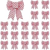 Dingion 20 Pieces Candy Stripes Bow Christmas Wreath Bows Xmas Peppermint Candy Cane Stripes Dots Plaid Bow for Christmas Tree Garland Ribbon Door Window Outdoor Party, 4.3 x 5.1 Inch(Stripe Style)