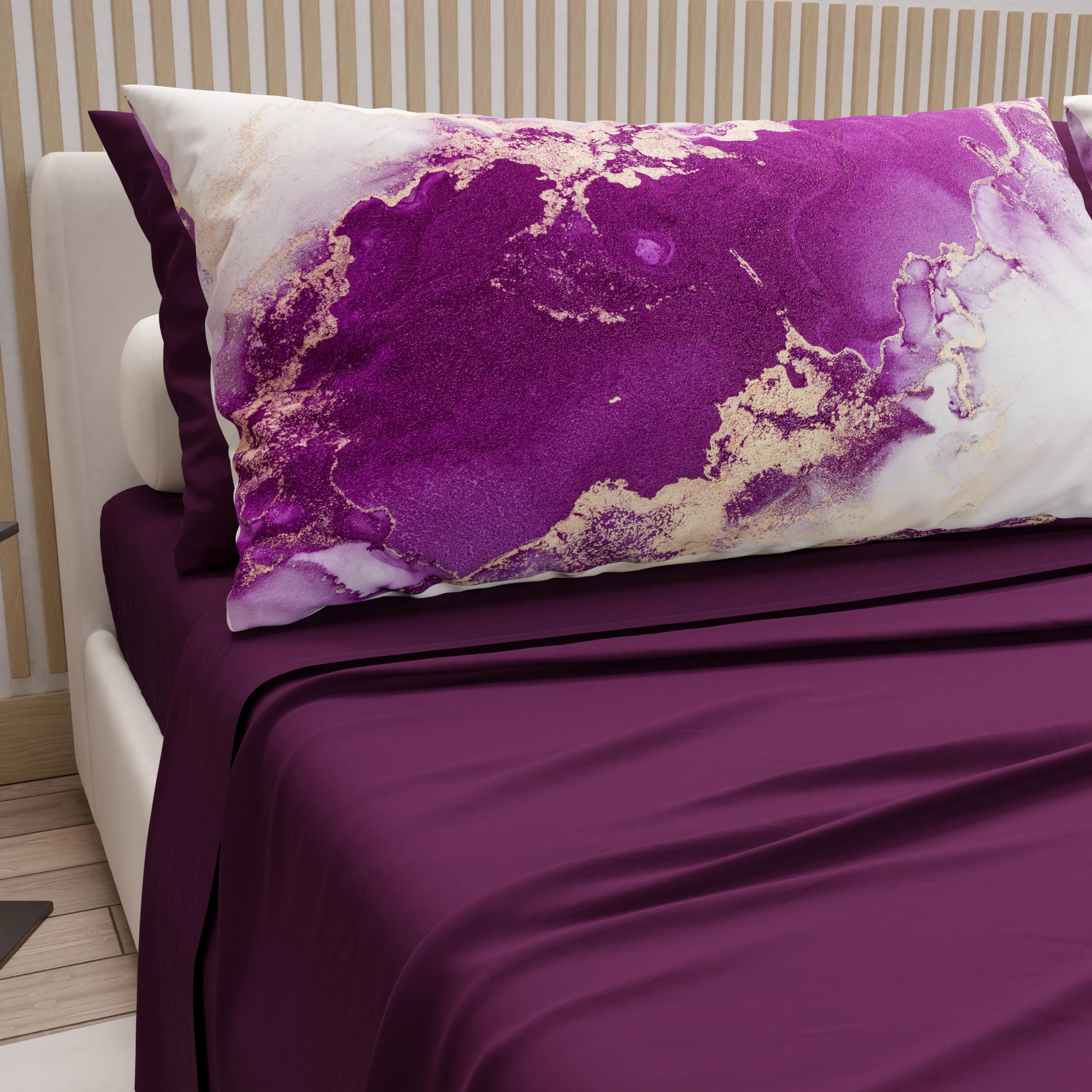 PETTI Artigiani Italiani - Double Bed Sheets in Cotton with Pillowcases in Digital Print, for Double Bed, Complete Fitted Sheet with Corners, Plum, 100% Made in Italy — image 1