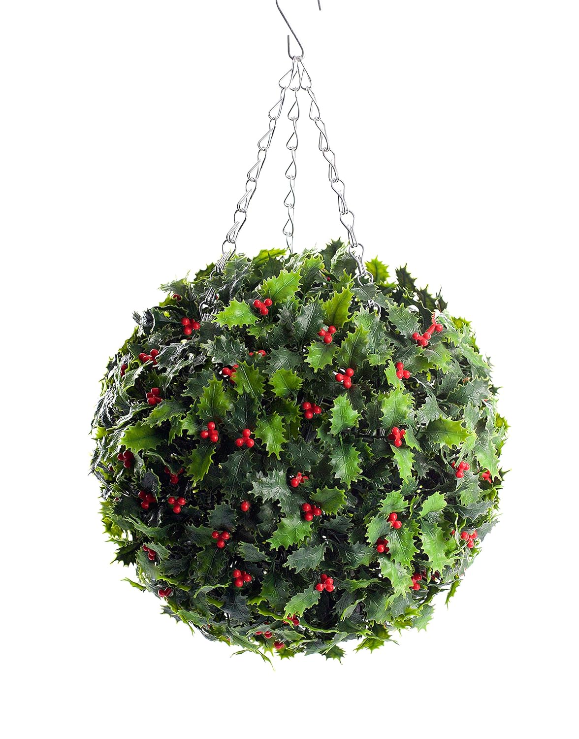 Best Artificial 30cm Holly Ball Christmas Topiary Xmas Hanging Basket