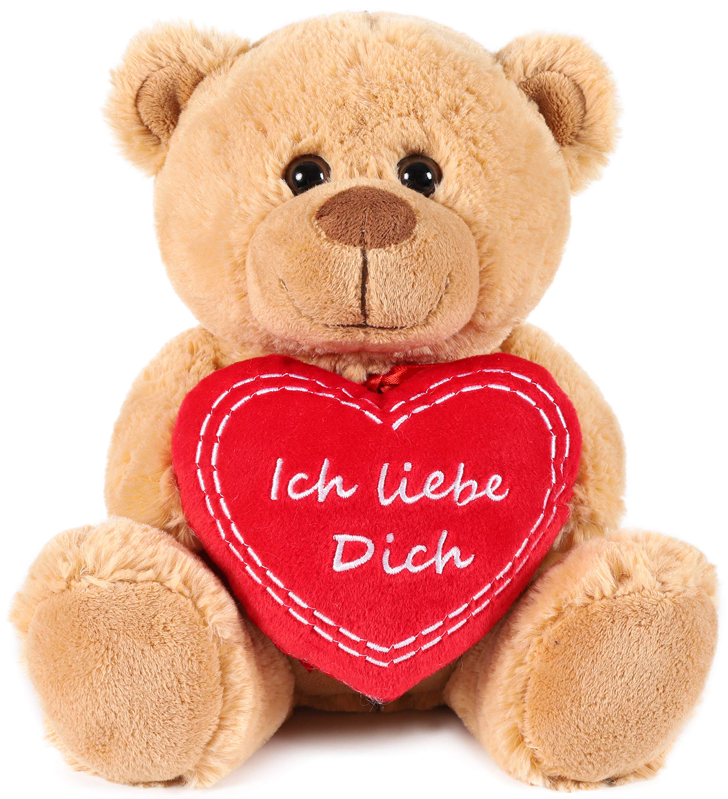 BRUBAKER Teddy Plush Teddy Bear With Heart Red - Ich Liebe Dich - 10 Inches (25 Cm) - Teddy Bear Plush Teddy Cuddly Toy - Light Brown