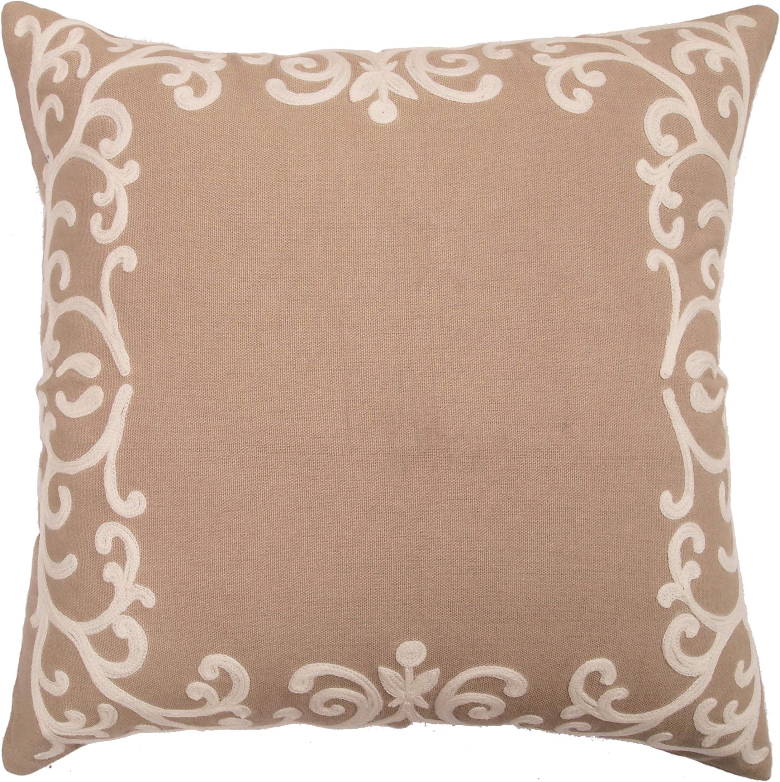 Ardenmead 100% Cotton Chain Stiched Embroidered Tradional Pattern Zippered Cushion Cover (Beige | 16x16 Inches | Set of 2)