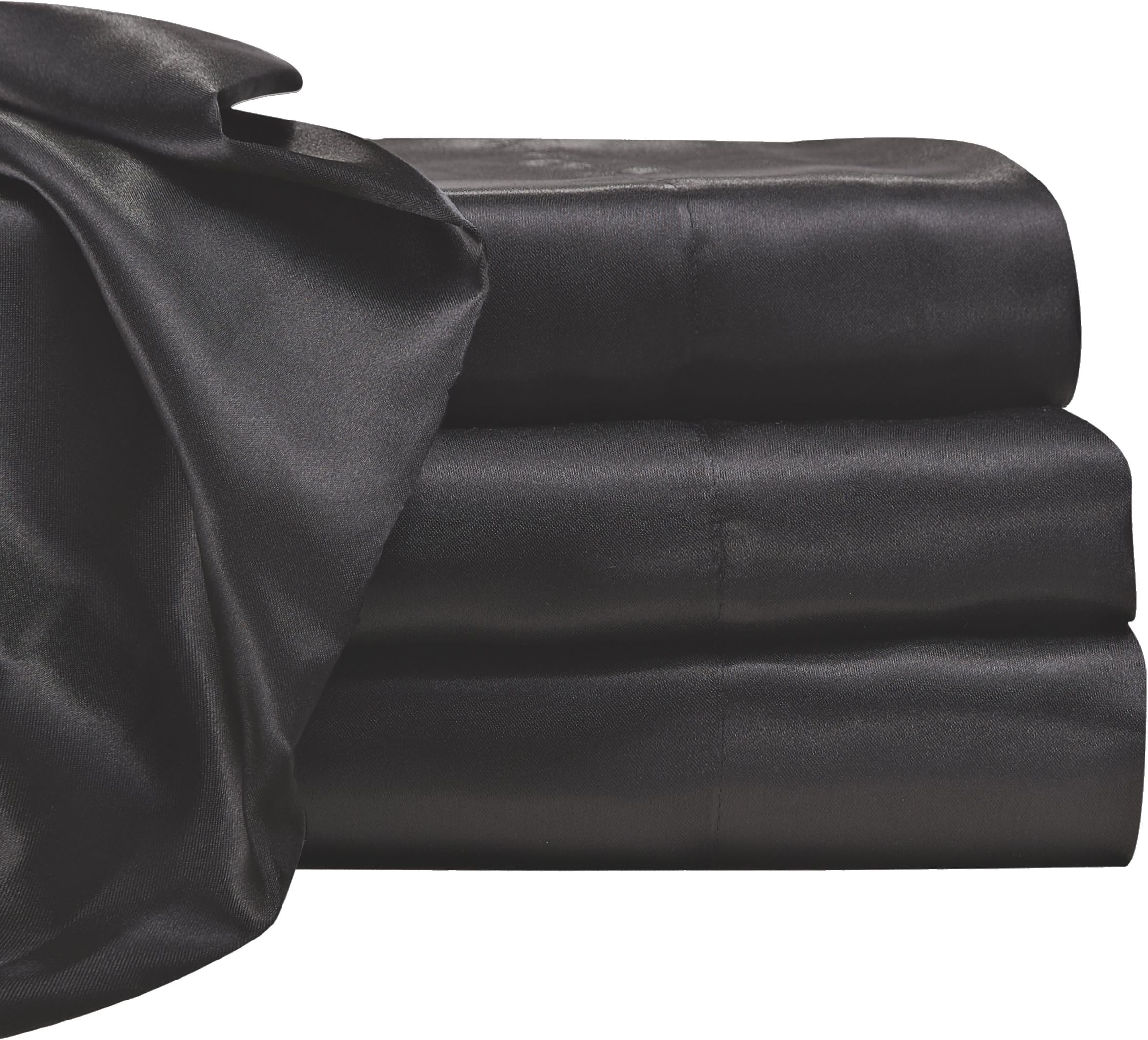 Satin Radiance 201 5SS Charmeuse Satin Sheet Set with Deep Fitting Pockets, 4 Piece Sheet and Pillowcase Set - California King, Black