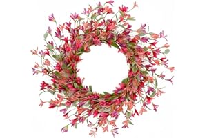 WREATHDREAM 20 inch Forsythia Flower Wreath Valentine's Day Wreath Spring Summer Wreath for Front Door with Eucalyptus Leaves for Front Door in Door Out Door Home Farmhouse Decor