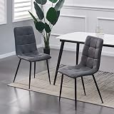 mcc direct Set of 2 Faux Matte Suede Dining Chairs Dark Grey with Metal Legs view 6