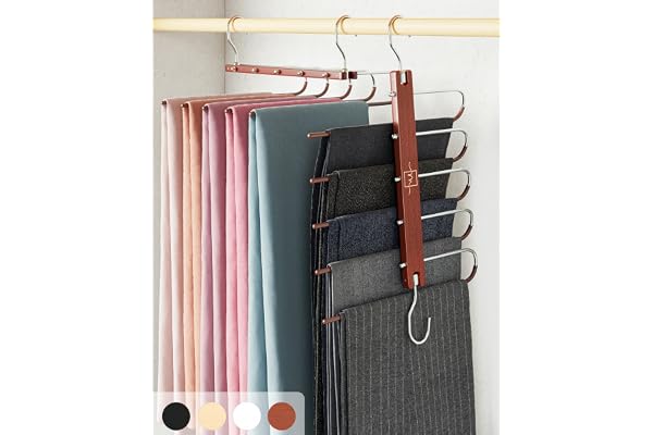MORALVE Pants Hangers Space Saving – 2 Pack European Beechwood Hanger for Jeans, Scarves, Leggings – Closet Organizer and Spa