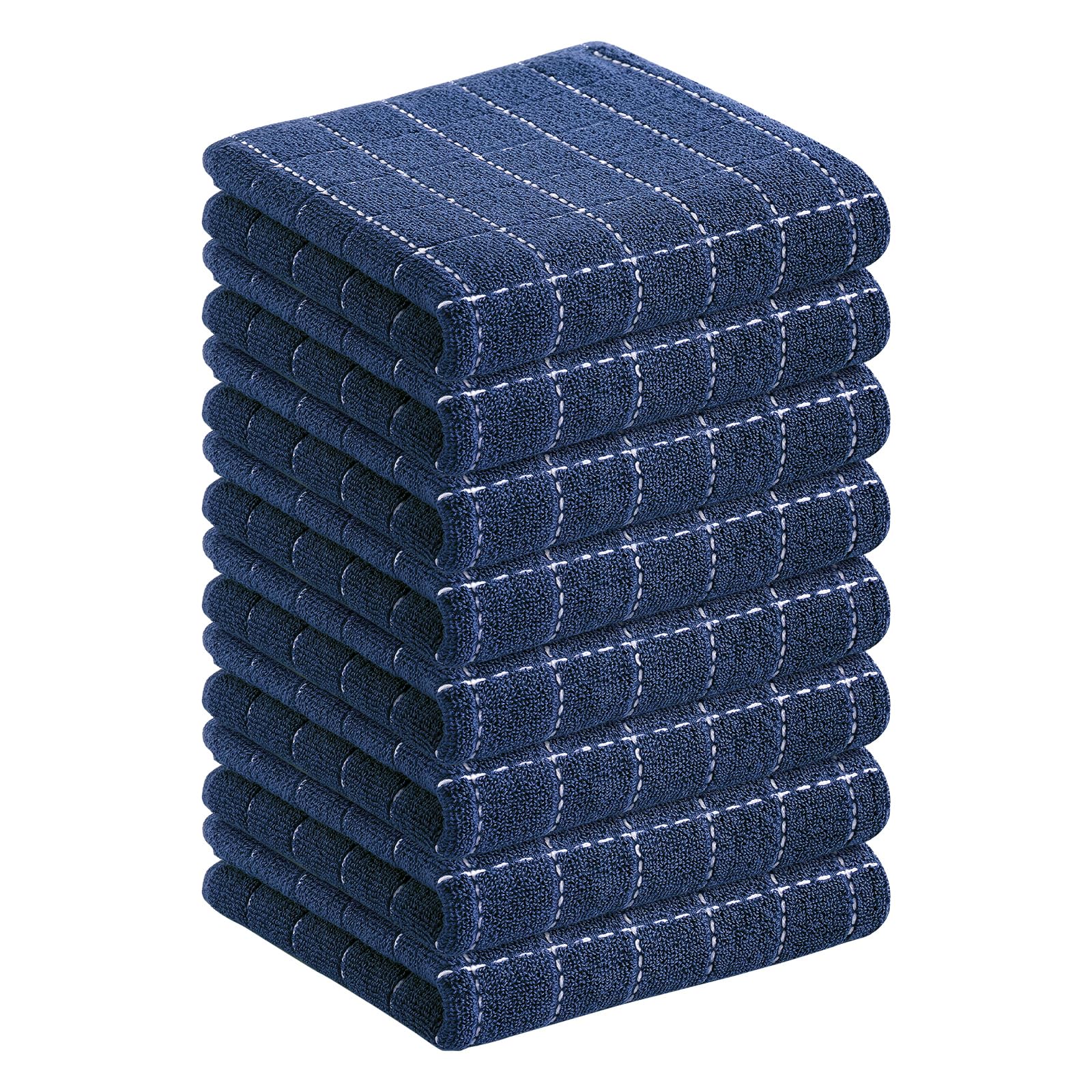 Photo 1 of Homaxy 100% Cotton Terry Kitchen Towels(Navy Blue, 13 x 28 inches), Checkered Designed, Soft and Super Absorbent Dish Towels, 8 Pack
