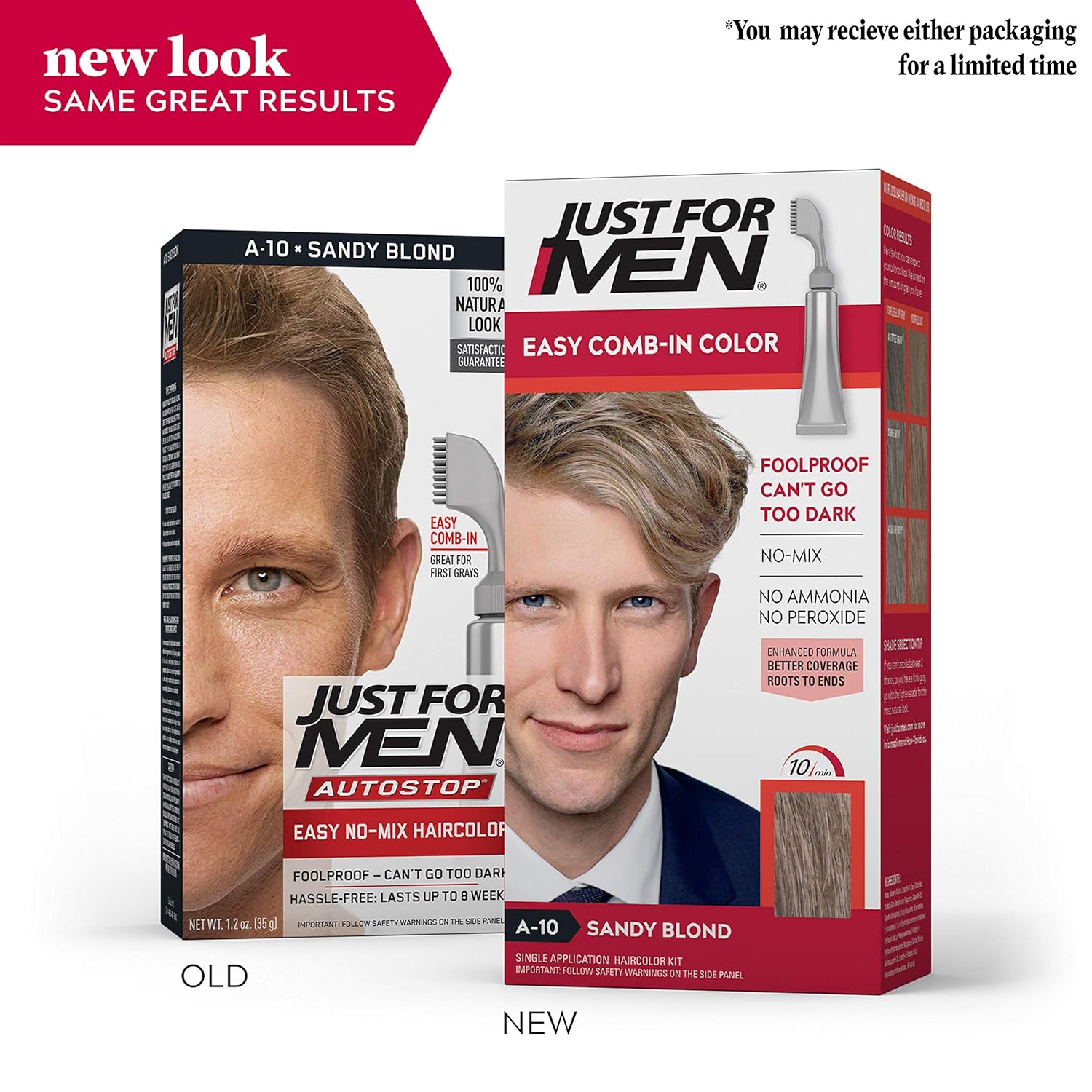 Just for Men Easy Comb-In Color (Formerly Autostop), Gray Hair Coloring for Men with Comb Applicator - Sandy Blond, A-10 - Pack of 3 (Packaging May Vary) : Beauty