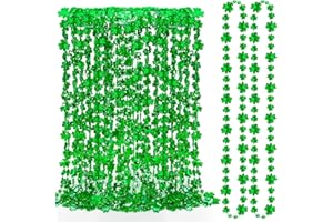 EOBOH 12PCS St Patricks Day Accessories, Shamrock Green Beads St. Patrick's Day Necklace, Irish Saint Patricks Day Necklace Bulk, St. Patricks Day 4 Leaf Clover Decorations Throw for Parade Party Supplies