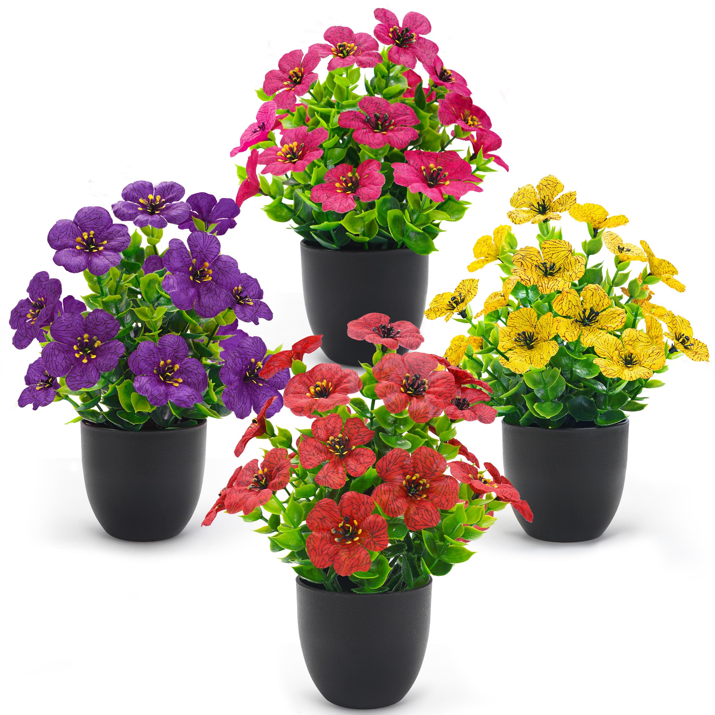 Der Rose 4 Pack Fake Plants in Matte Black Pot DIY Assembly Mini ...