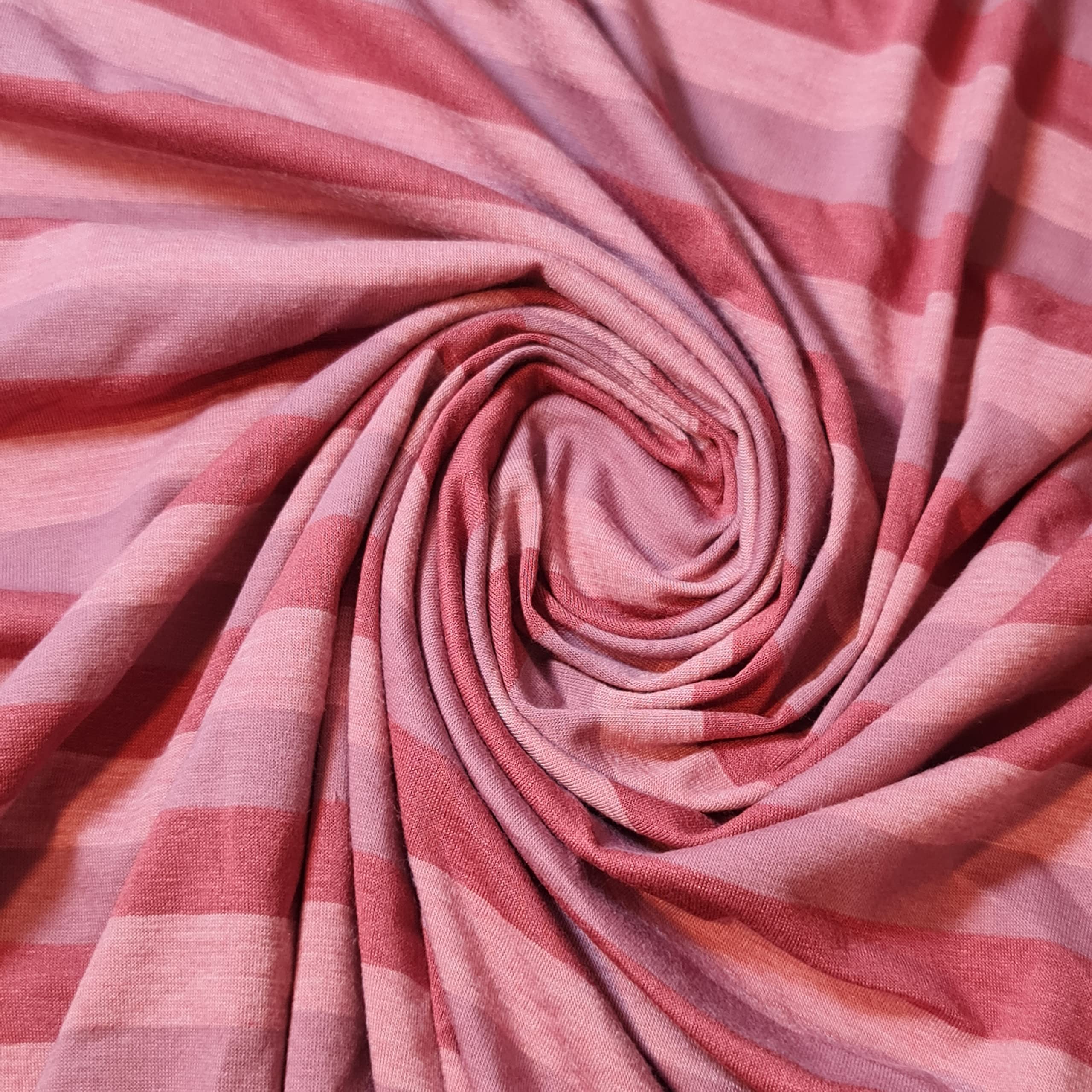 Soft Plain/Printed Cotton Jersey Stretch Knit T Shirt Baby Grow Craft Fabric Material 58" - 150 cm Wide Sold As 1 Meter Pre - Cut Lengths (Pink Tone Stripes) — image 1