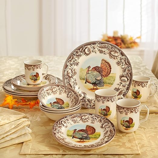 Amazon Com Brylanehome 16 Pc Turkey Dinnerware Set Multi