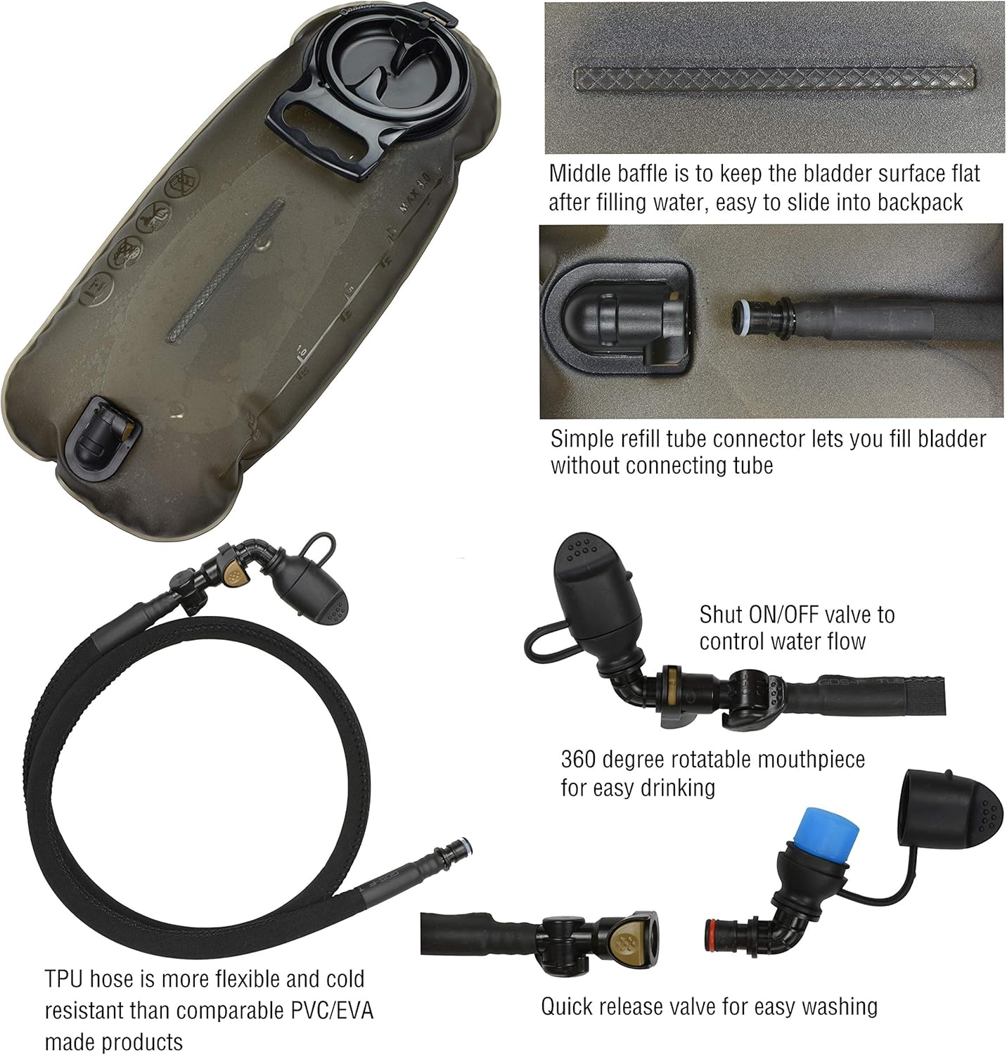 MARCHWAY Tactical Molle Hydration Pack Backpack with 3L TPU Water Bladder, Military Daypack for Cycling, Hiking, Running, Climbing, Hunting, Biking (Black) : Sports & Outdoors