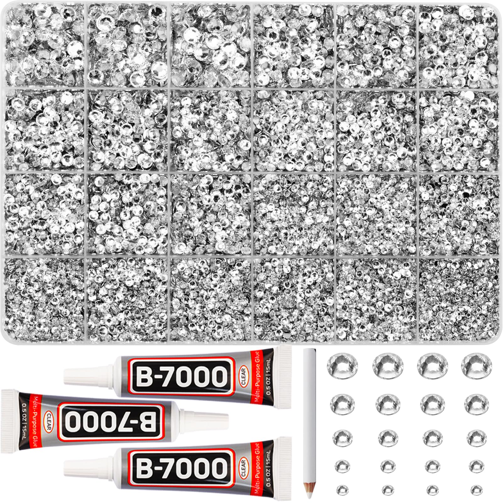 Photo 1 of 31000Pcs Silver Clear Rhinestones Gems Bedazzling Bedazzler Kit, Crystal Bedazzled Flatback Diamonds for Crafting Clothes Crafts Shoes Fabric, Jewels Bedazzle Resin Flat Back Gemstone 2-6mm b7000 Glue