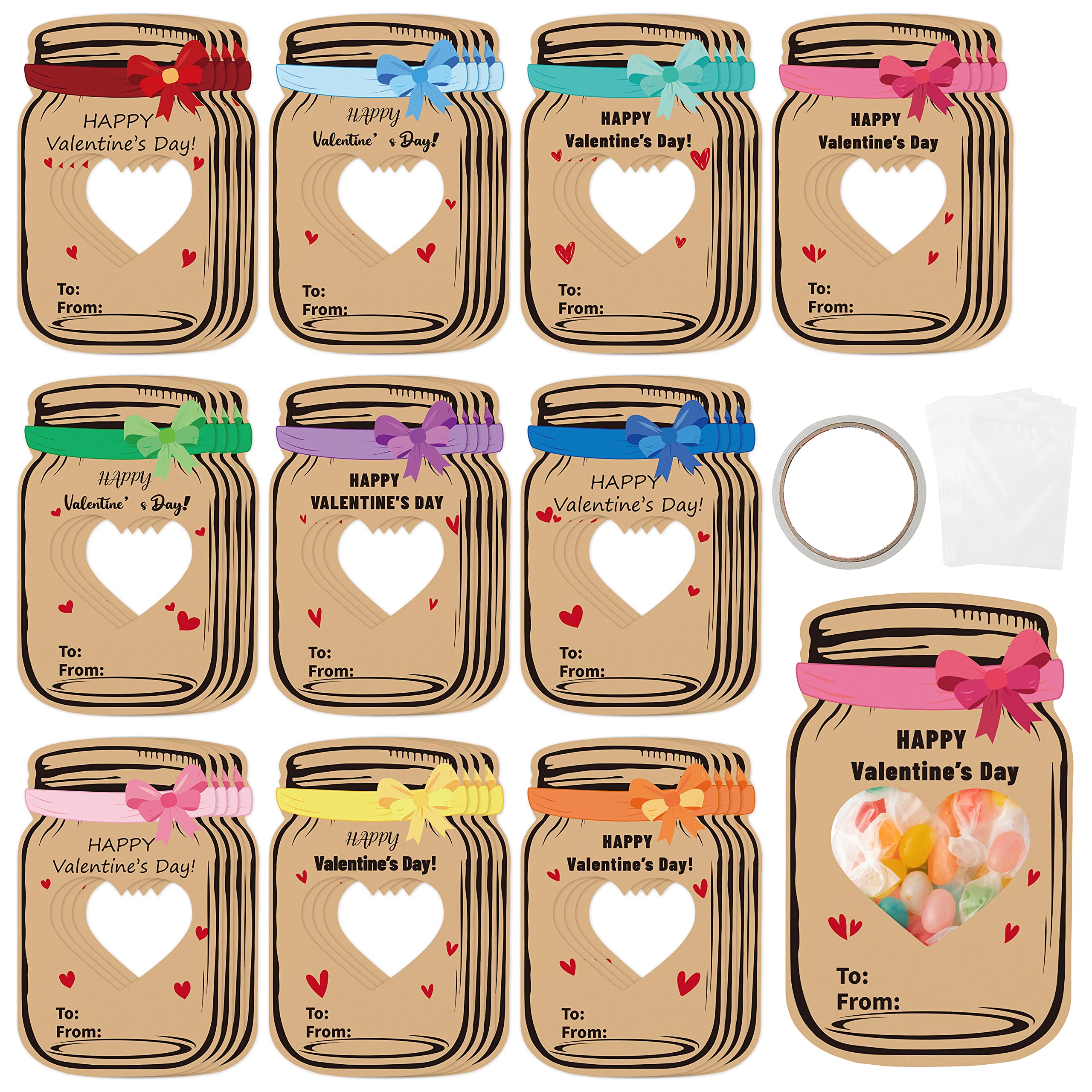 40Pcs Valentine’s Day Love Bug Greeting Card for Kids, Bottle Shaped Funny Exchange Card Bulk Heart Gift for School Classroom Valentines Party Favor Supplies, Multicolor Bow (Candy Not Included)