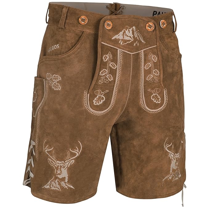 PAULGOS Herren Trachten Lederhose + Träger, Echtes Leder, Kurz in 3 Farben Gr. 44-60 HK4