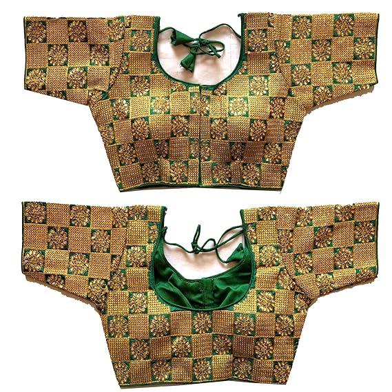 Women's Green Colour Heavy Stone Gold Work Readymade Blouse For Saree And Lehenga Choli (Size 38+ margin)