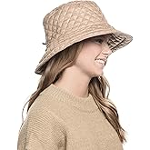Foldable Water Repellent Quilted Rain Hat w/Adjustable Drawstring, Bucket Cap