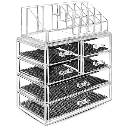 TRESKO Acryl Kosmetik Aufbewahrung Organizer Make-up mit 4 Ebenen und 6 Schubladen