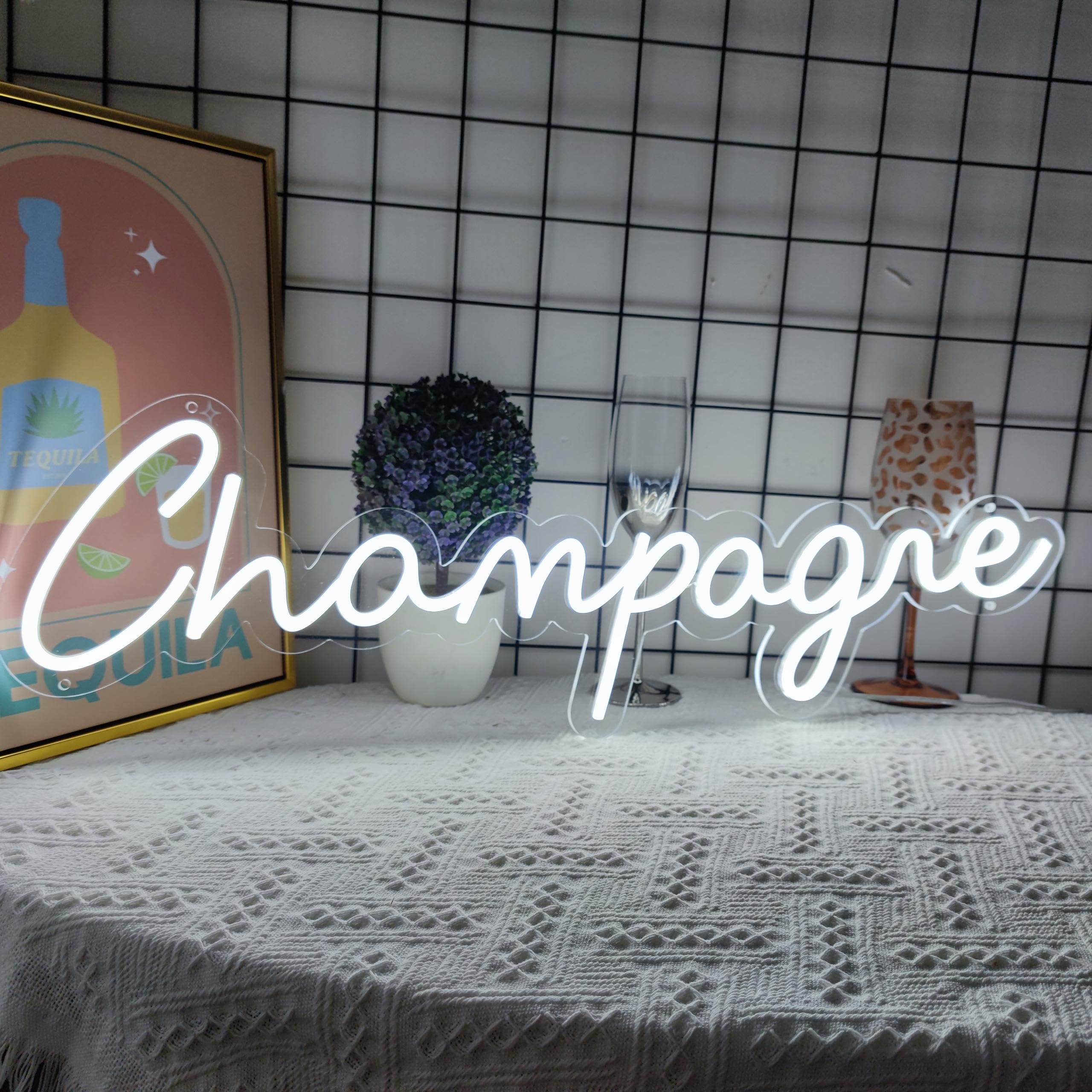 Champagne Neon Signs for Wall Decor, 23.6*7.7