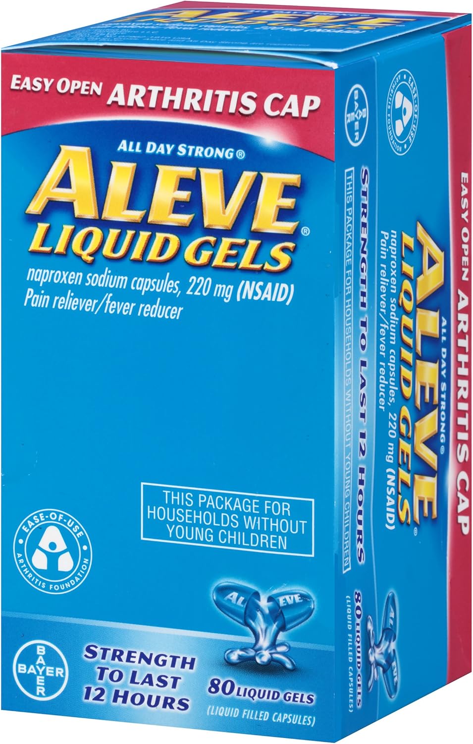Aleve Liquid Gels with Easy Open Arthritis Cap, Naproxen Sodium, 220mg (NSAID) Pain Reliever/Fever Reducer, 80 Count: Health & Personal Care