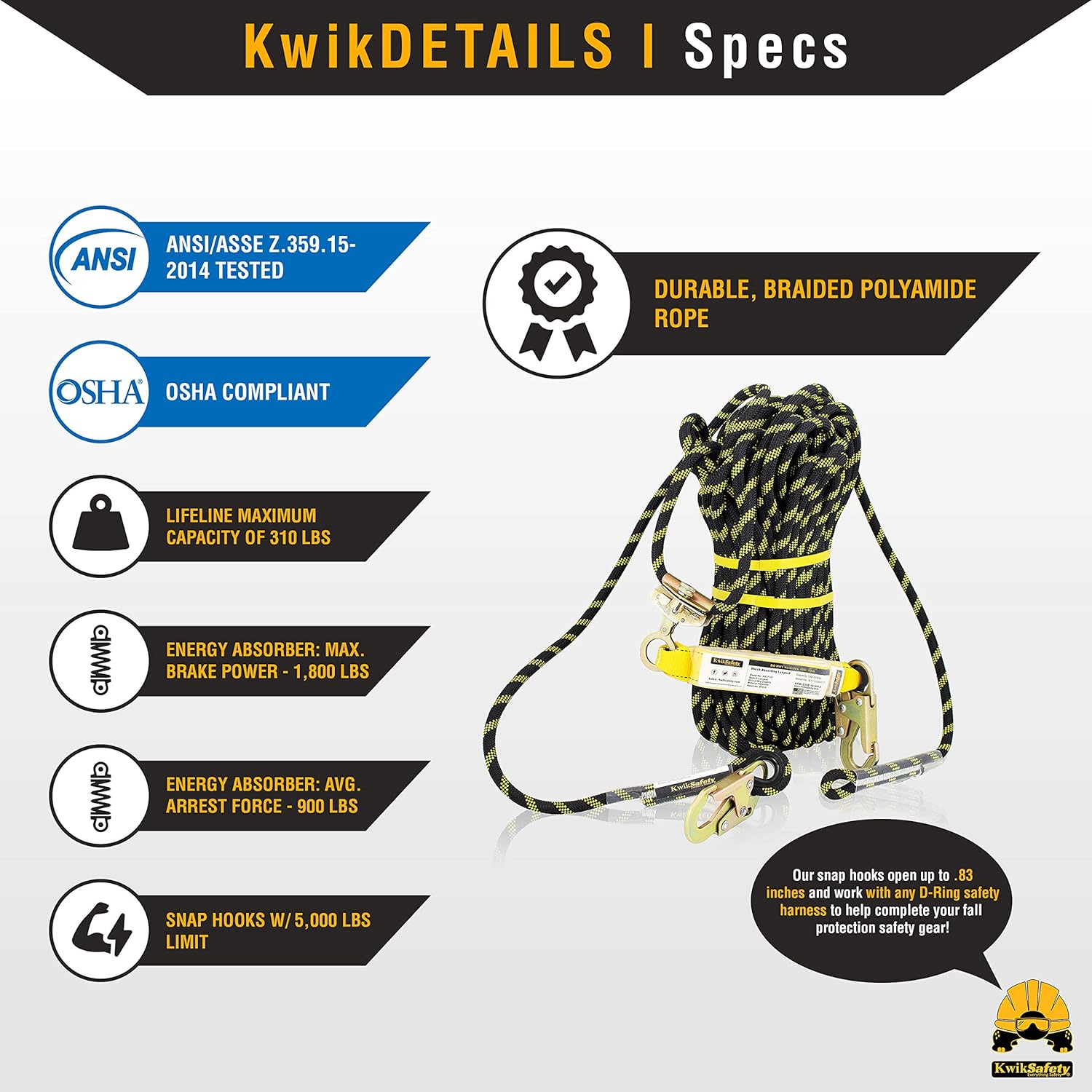 KwikSafety (Charlotte, NC) TSUNAMI KIT | 100 ft. Vertical Lifeline Rope, 1-D Ring Safety Harness, Roof Anchor, Waterproof 20L Dry Bag, Tool Lanyard ANSI OSHA Fall Arrest Restraint Protection Equipment - - 
