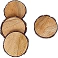 GoCraft Set of 4 Natural Wooden Coasters with Tree Bark – Mango Wood Coasters for Drinks, Beverages, Wine Glasses, Bar Glasses, Rustic & Durable Coaster Set for Home, Kitchen, Dining, Bar Décor