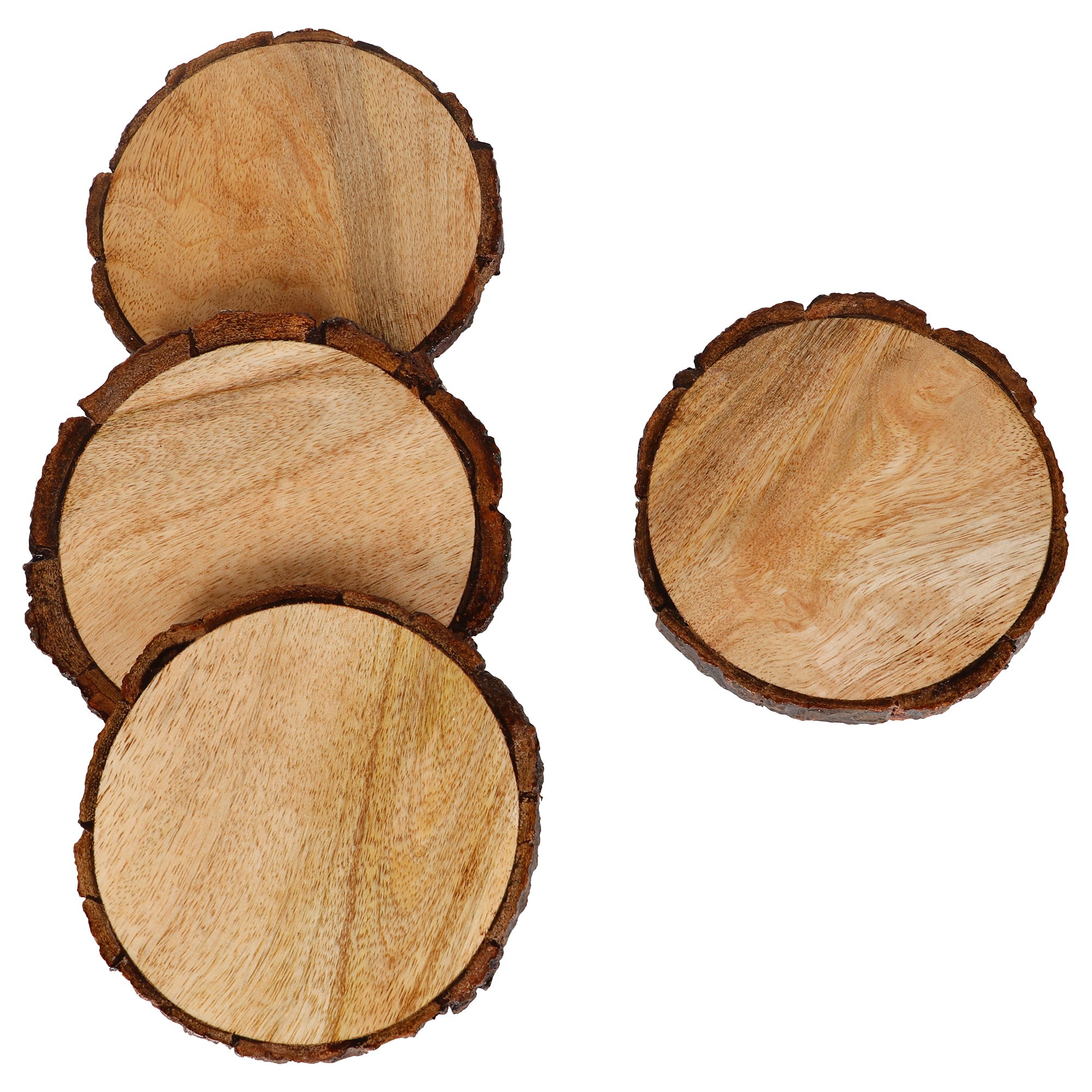 GoCraft Set of 4 Natural Wooden Coasters with Tree Bark – Mango Wood Coasters for Drinks, Beverages, Wine Glasses, Bar Glasses, Rustic & Durable Coaster Set for Home, Kitchen, Dining, Bar Décor