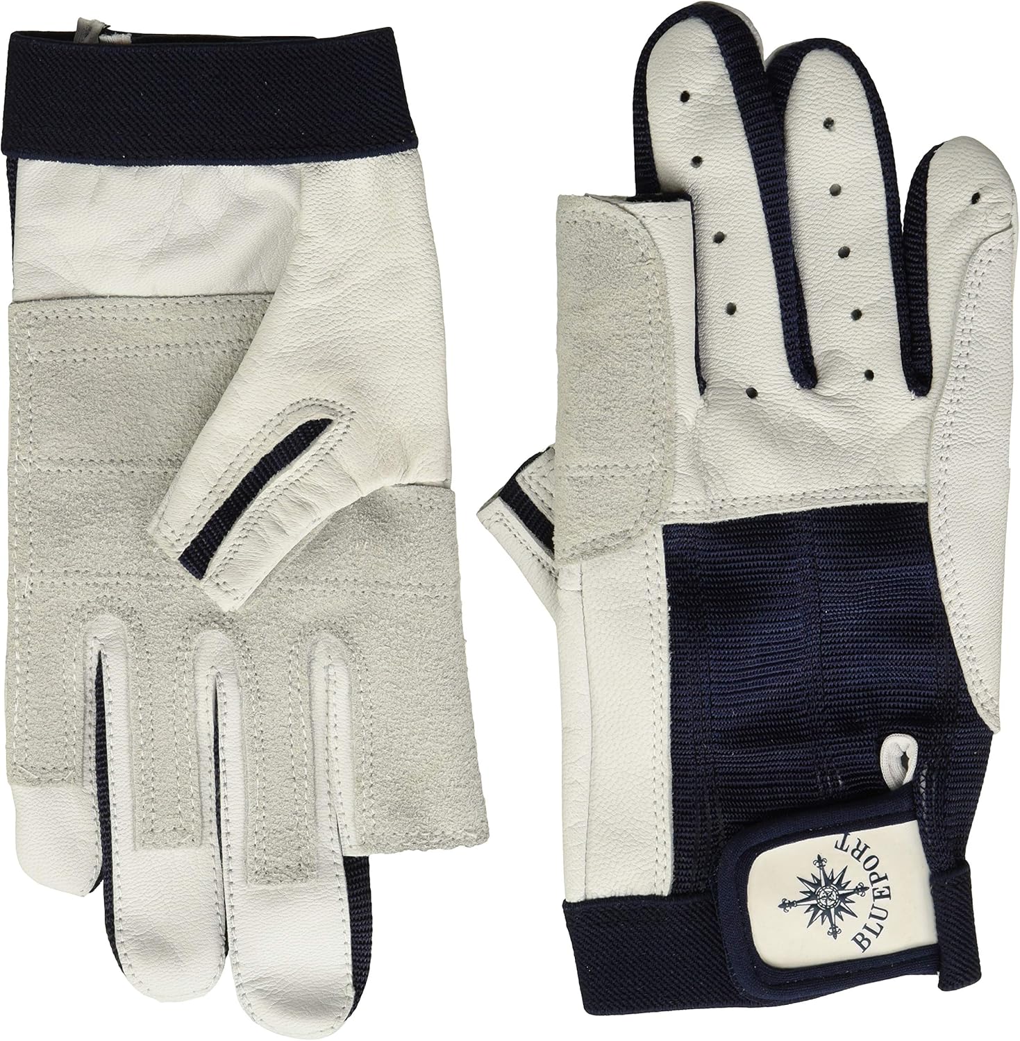 BLUEPORT Blue Leather Port Sailing Gloves 2 Fingers Free Amazon.co.uk