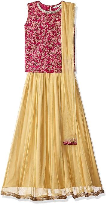 Girls' A-Line Regular Fit Salwar Suit Set (400017786995)(Dk-Pink_9-10 years)