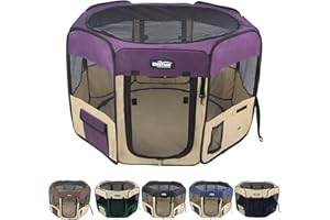 EliteField 2-Door Soft Pet Playpen (2 Year Warranty), Exercise Pen, Multiple Sizes and Colors Available for Dogs, Cats and Other Pets (52" x 52" x 32"H, Purple+Beige)