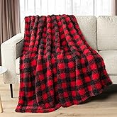 PAVILIA Sherpa Throw Blanket for Couch Sofa, Black Red Checkered Fluffy Warm Plush Blanket for Twin Bed, Cozy Super Soft Lightweight Throw, Fuzzy Decorative Blanket, All Season Home, 60x80