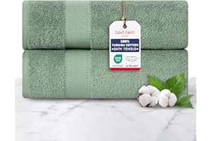 TEXTILOM 100% Turkish Cotton 2 Pcs Bath Towel Set, Luxury Bath Towels for Bathroom, Soft & Absorbent Hotel Quality Bathroom Towels Set (27 x 54 inches)- Green