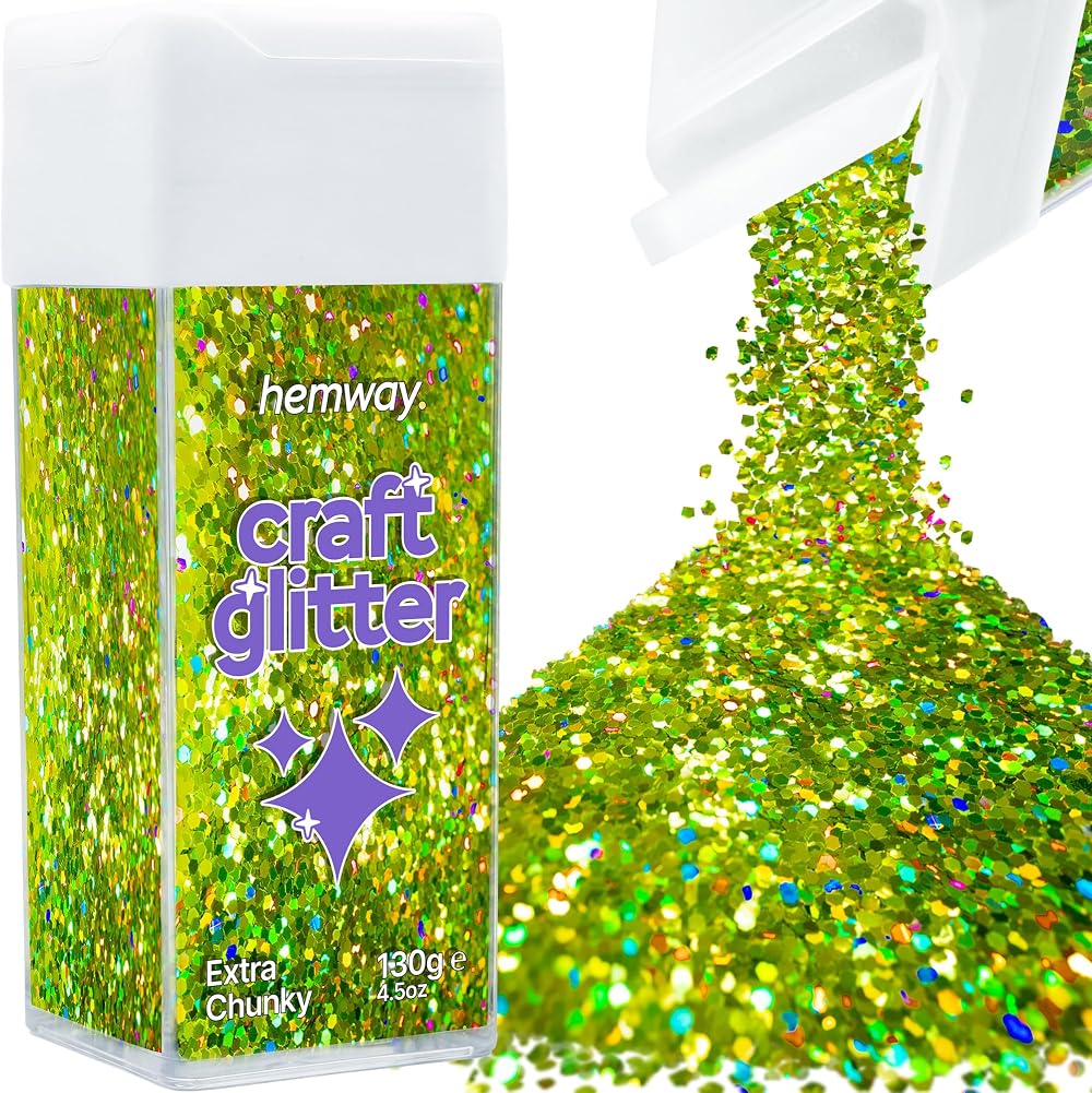 Hemway Lime Green Holographic Glitter Extra Chunky 130g Shaker