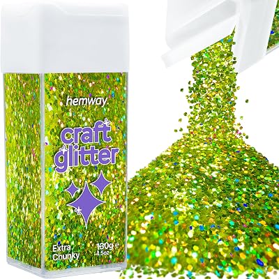 Hemway Lime Green Holographic Glitter Extra Chunky 130g Shaker