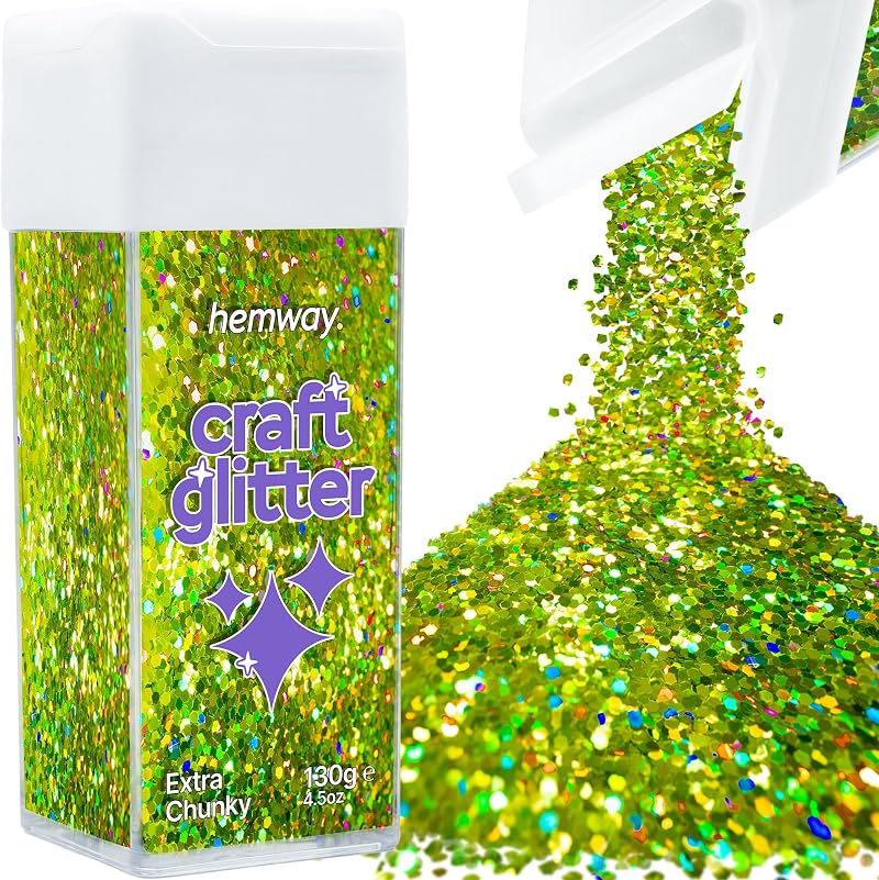 Hemway Lime Green Holographic Glitter Extra Chunky 130g Shaker