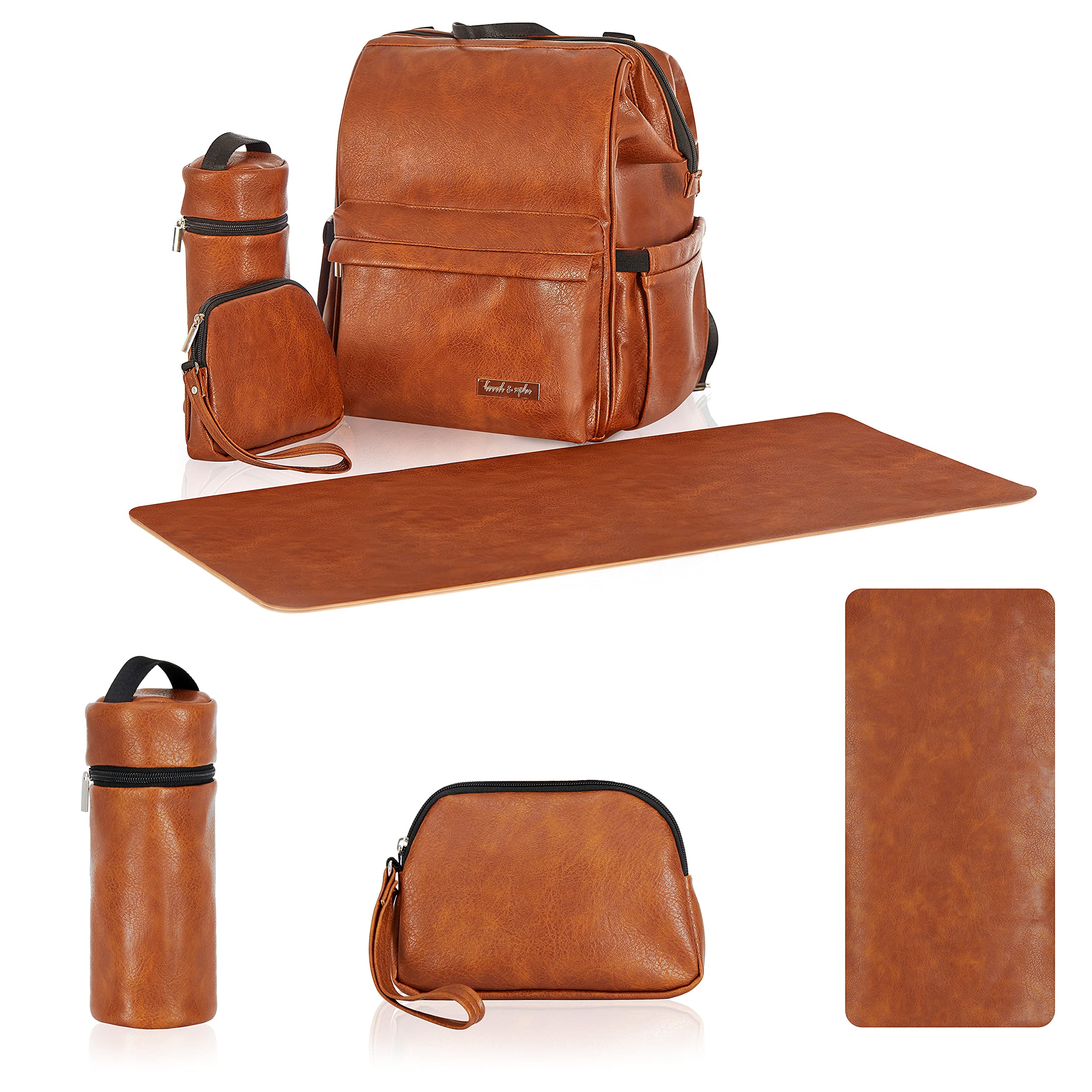 Hannah & Sophia Soho Traverse Baby Diaper Bag Backpack in Brown Leather