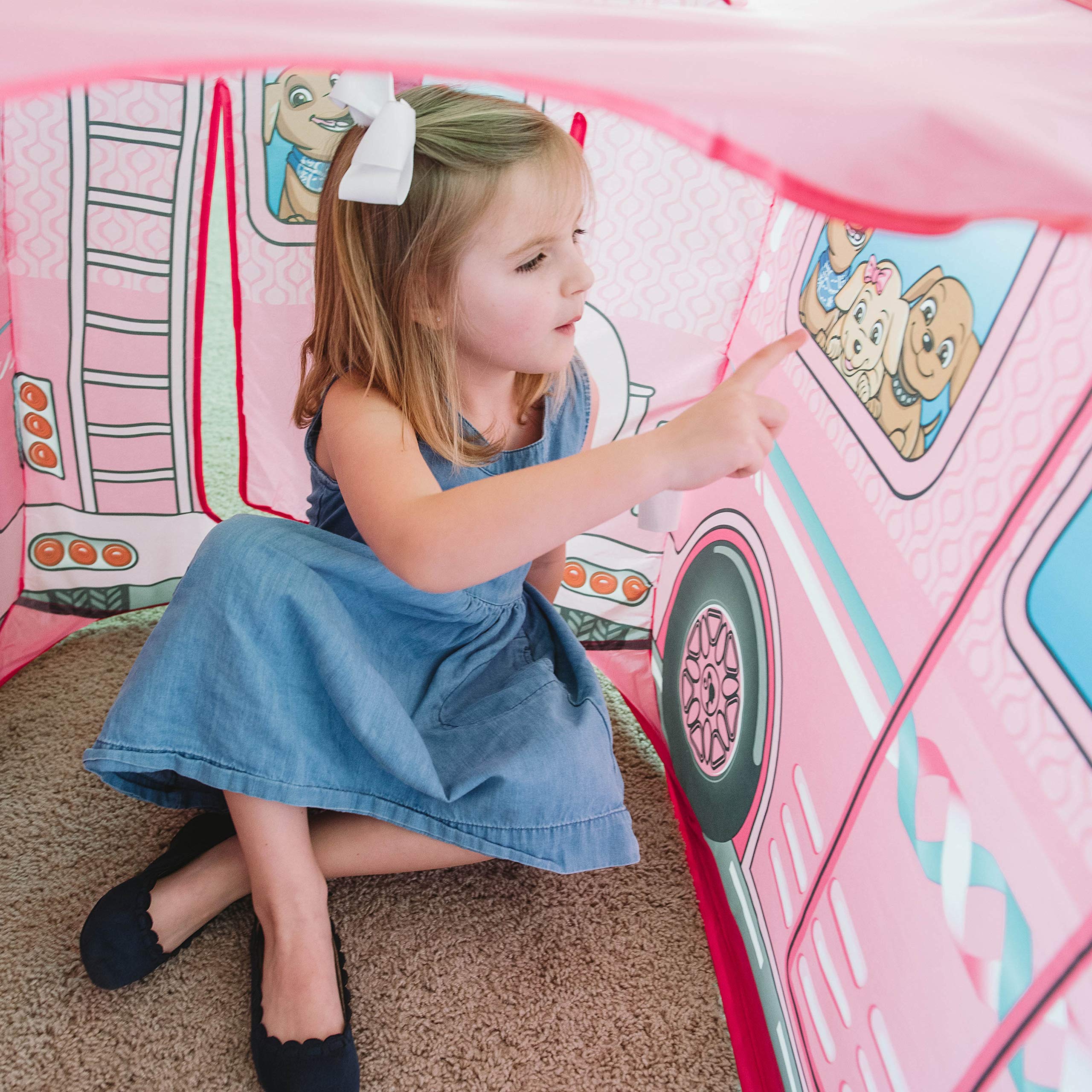 Sunny Days Entertainment Barbie Dream Camper Pop Up Play Tent Pink Indoor Playhouse for Kids Gift for Girls