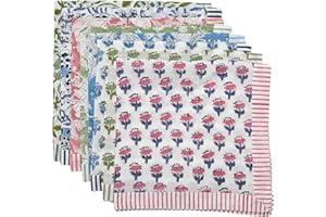 CPC COTTON PRINT CLUB CPC Cotton Cloth Block Print Multicolor Napkins 18x18 Inch I Hand Printed Home Decor Indian Set of 6 Mix Lot Dinner Napkins I Mix Color Stripe Border