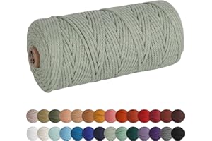 XKDOUS Sage Macrame Cord 3mm x 109yards, Colored Macrame Rope, Cotton Rope Macrame Yarn, Colorful Cotton Craft Cord for Wall 