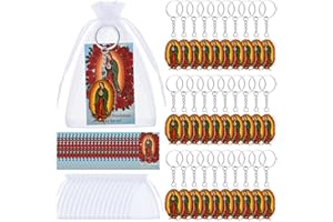 Nosiny 50 Sets Our Lady of Guadalupe Keychains with Prayer Cards Virgin Mary Keyrings Gifts for Baptism Recuerdos De Bautizo(Classic)