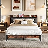 LIKIMIO Queen Bed Frame, Storage Headboard with Charging Station, Solid and Stable, Noise Free, No Box Spring Needed, Easy Assembly