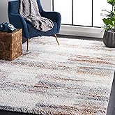 SAFAVIEH Berber Shag Collection Area Rug - 9' x 12', Blue Rust & Ivory, Modern Abstract Design, Non-Shedding & Easy Care, 1.2
