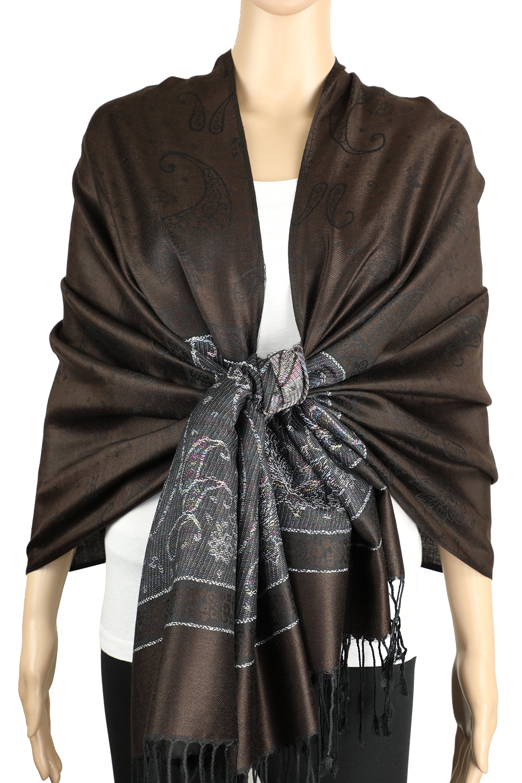 Achillea Women's Two Toned Paisley Lurex Jacquard Pashmina Shawl Wrap Scarf Achillea Women's Two Toned Paisley Lurex Jacquard Pashmina Shawl Wrap Scarf