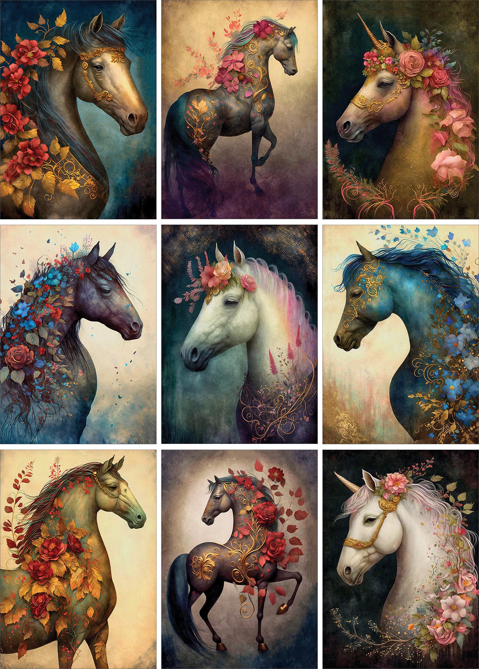 Wild And Arty Flower Horse Greeting Cards - Pack of 9 Small A6 - Blank Inside
