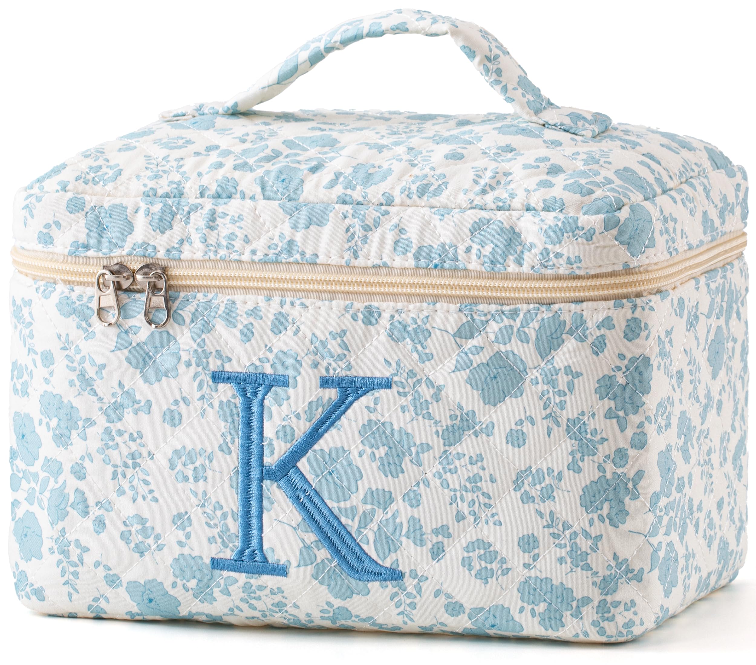 Photo 1 of HBselect Initial Quilted Makeup Bag, Cotton Large Travel Make up Bag, Cute Floral Coquette Make up Bag Cosmetic Bag Toiletry Bag for Women Girls K